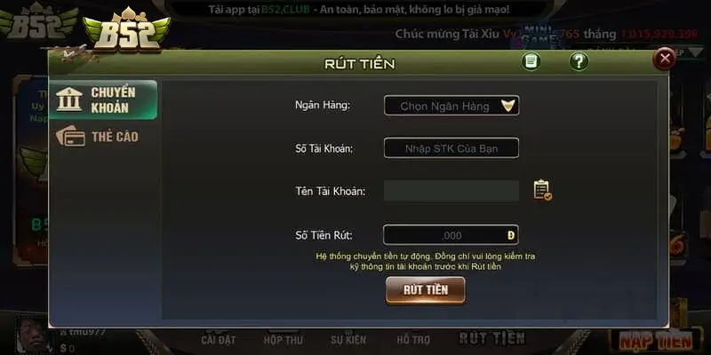Quy trình rút tiền B52 club đơn giản chỉ vài bước